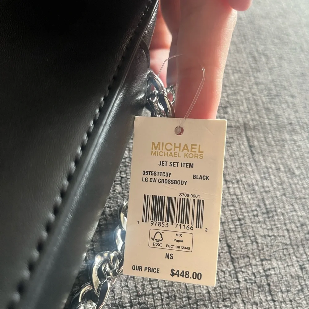 Michael Kors Black Woven Crossbody Bag Jet Set NWT